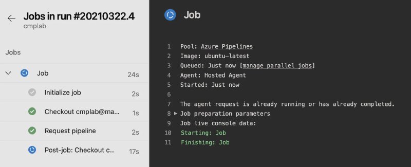 Azure DevOps pipeline dashboard displaying successful execution of Ubuntu container running integration script to trigger VMware CodeStream
