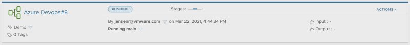 VMware CodeStream pipeline execution view showing successful automated trigger from Azure DevOps integration via REST API